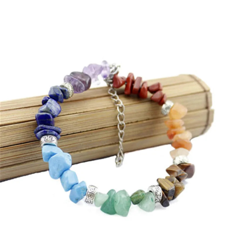 

New Women's Stone Jewelry Natural Gem Crabble Bracelet Irregular Yoga Jewelry 7 Chakra Hand String Extended ChainLadies' Gifts