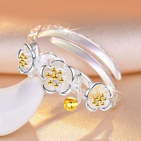 925 new fashion personality adjustable small fresh and simple texture pattern plum blossom finger ring design for women jewelry