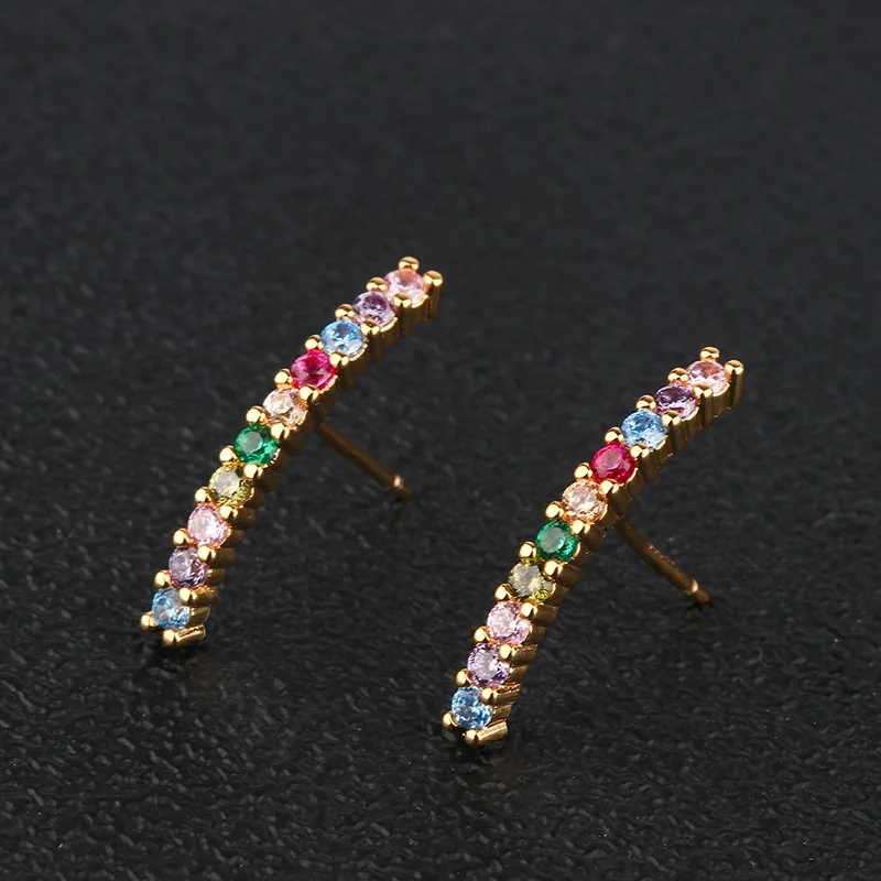 Серьги-гвоздики OMYFUN Rainbow золотого цвета с маленькими стержнями и кубическим цирконием, простые ювелирные изделия для женщин, недорогие, E78.