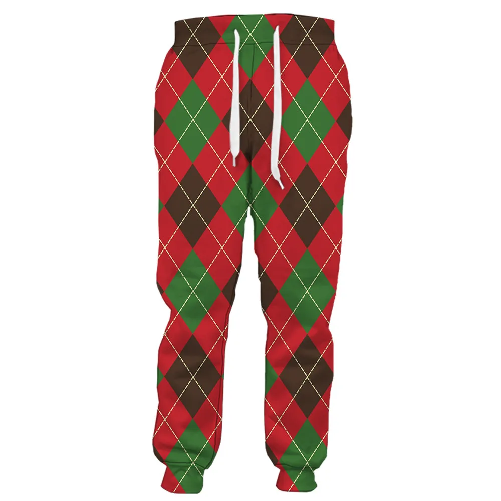 

CLOOCL Christmas Pants 3D Graphics Striped Plaid Pants Festival Party Pockets Sweatpants Harajuku Sportpants Men Clothing