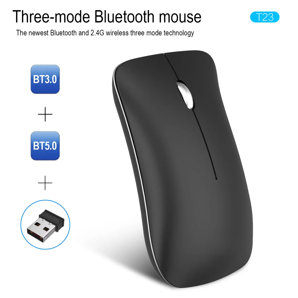 

HXSJ new wireless mouse three mode Bluetooth USB charging mute mouse 1600DPI office 3 button PC notebook for portable black