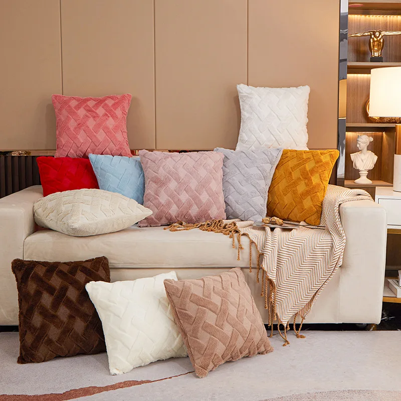 

Nordic Winter Embroidery Short Plush Pillow Bay Window Cushion Car Office Backrest Yoga Pillowcase Outdoor Cushion Cover 45*45cm