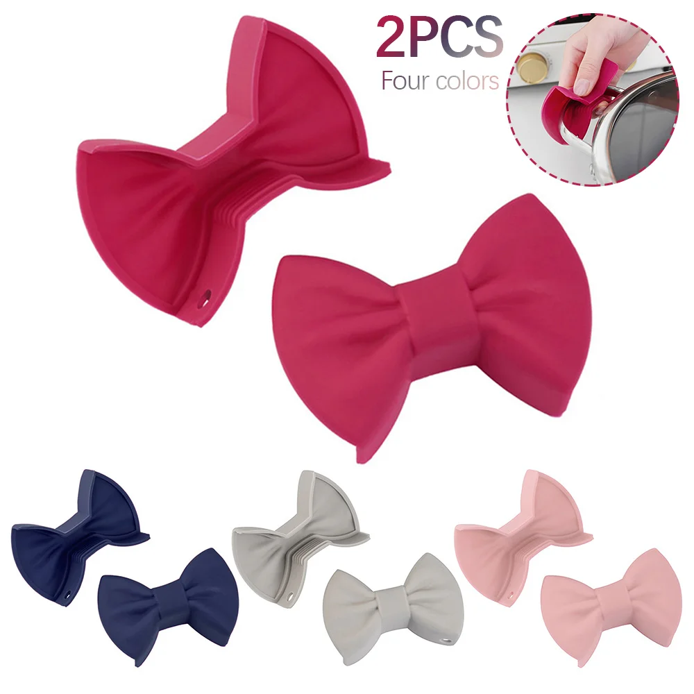 

Bowknot Silicone Pot Holder Oven Mitts Finger Protector Pinch Grips Heat Resistant Nonslip Pot Holder for Kitchen Cooking Baking