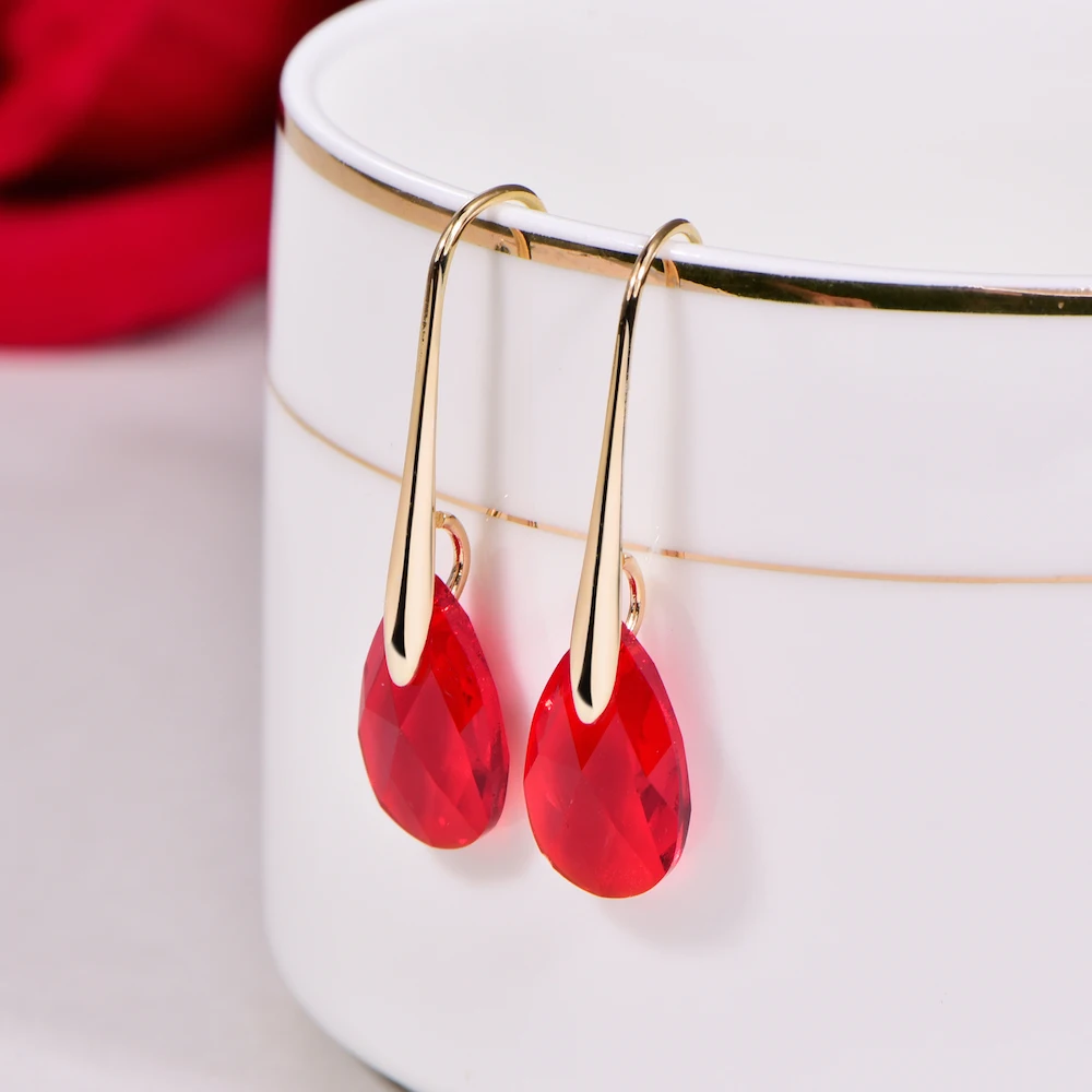 Серьги-капли с кристаллами Swarovski для женщин, новая мода, Золотой пирсинг, висячие серьги, свадебные украшения, подарок для девушек