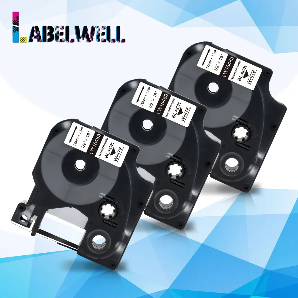 Labelwell 3 шт совместимы с Dymo Rhino IND постоянные полиэфирные этикетки 18483 12 мм