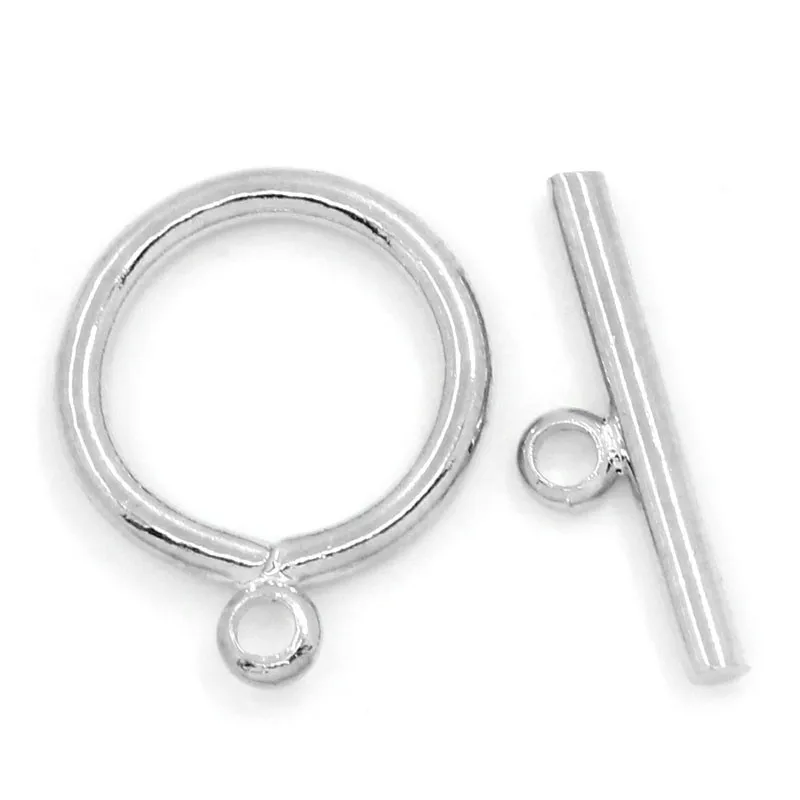 DoreenBeads медные застёжки тогл круглые Серебристые цвета 15 мм x 12 (5/8 &quotx 4/8&quot) 4 5 1/8&quot)