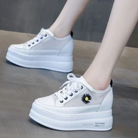 internally increased women white shoes 2021 new thick platform ladies casual flats mesh breathable student walking sports shoe
