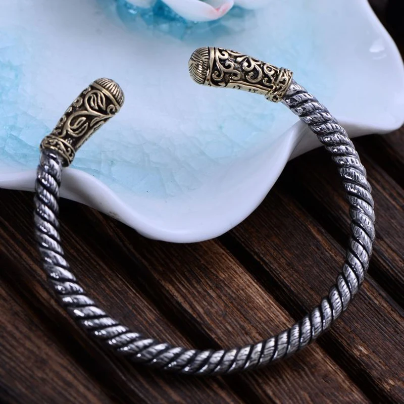 Настоящий твердый 925 пробы серебряный Ретро браслет с веревочкой для мужчин