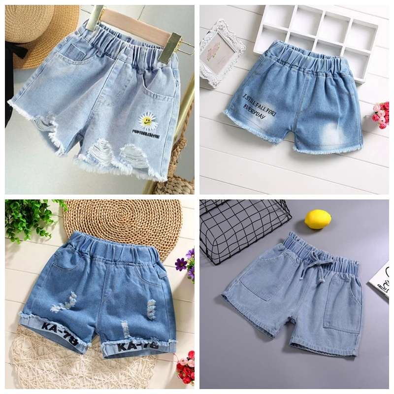 Джинсовые шорты для девочек 3-15 лет повседневные милые штаны из денима с вышивкой