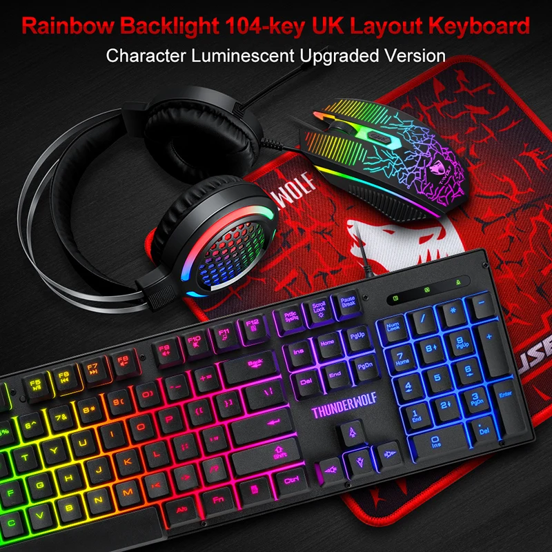

Gaming keyboard and Gaming Mouse Combo with Headphone Wired 104 Keycaps RGB Backlight keyboard Gamer Computer Mouse for PC Gamer