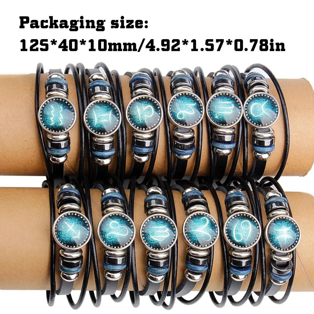 

Twelve Constellations Bracelet Hand Woven Retro Leather Wristband Constellation Bracelet Diy Punk Couple Leather Jewelry