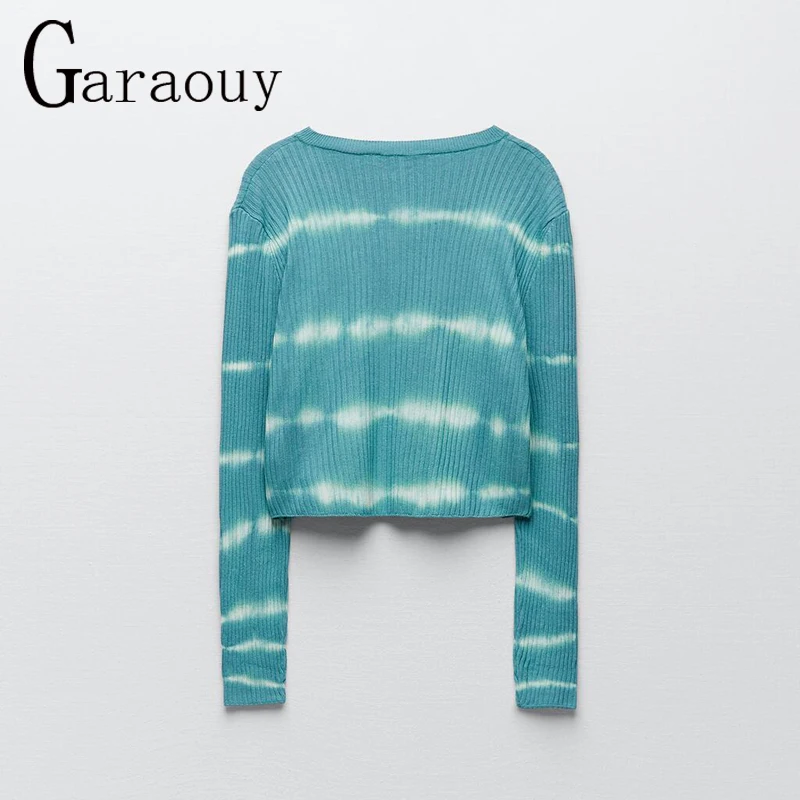 

Garaouy 2021 New Women Autumn Tie Dye Knitted Cardigan Sweater Single-breasted Vintage O-Neck Long Sleeve Female Outerwear Tops