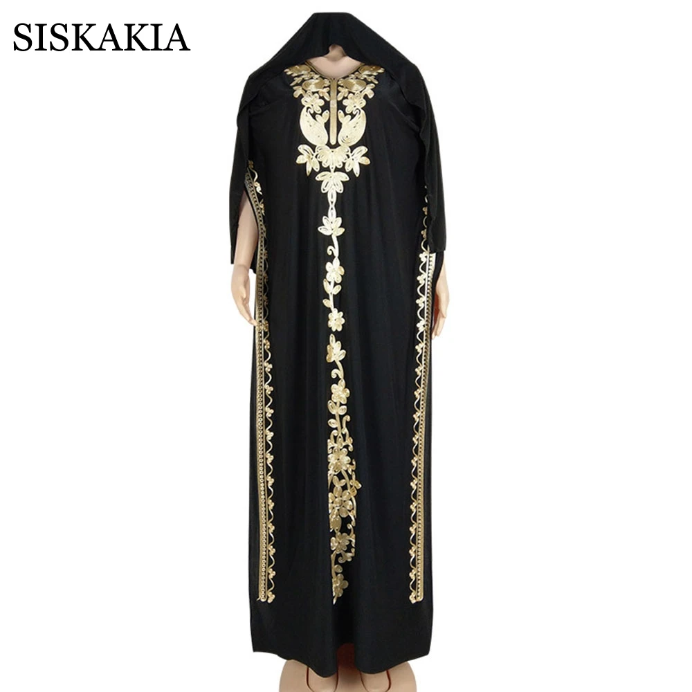 Ramadan Kasual Muslim Jilbab Gaun untuk Wanita 2021 Hitam Vintage Etnis Bordir Lengan Pendek Arab Turki Indonesia Pakaian