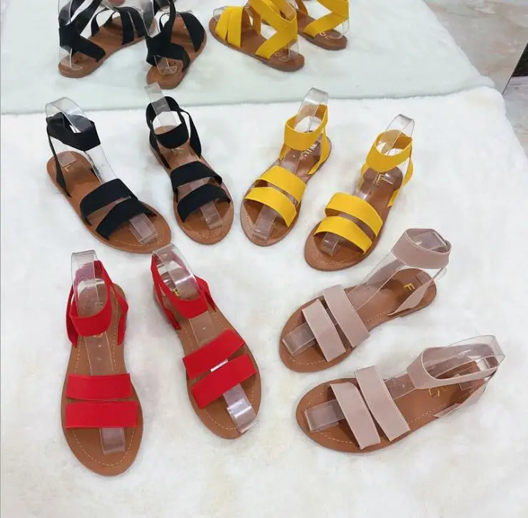 

Akexiya 2021 casual slippers Spring/summer new hot sale 2021 double-layer stretch cloth candy color outdoor beach women sandals