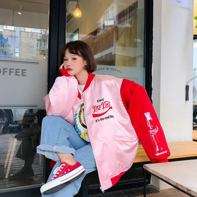 

Letter embroidery women jacket patchwork streetwear zipper female outerwear loose spring jacket women new hip hop ladies jacket