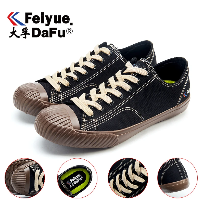 Feiyue Новинка, холст обувь 2107 Ретро черный Туфли без каблуков; туфли с подошвой из вулканизированной резины Для женщин Для мужчин упругие стельки тренд осени Повседневное модные кроссовки