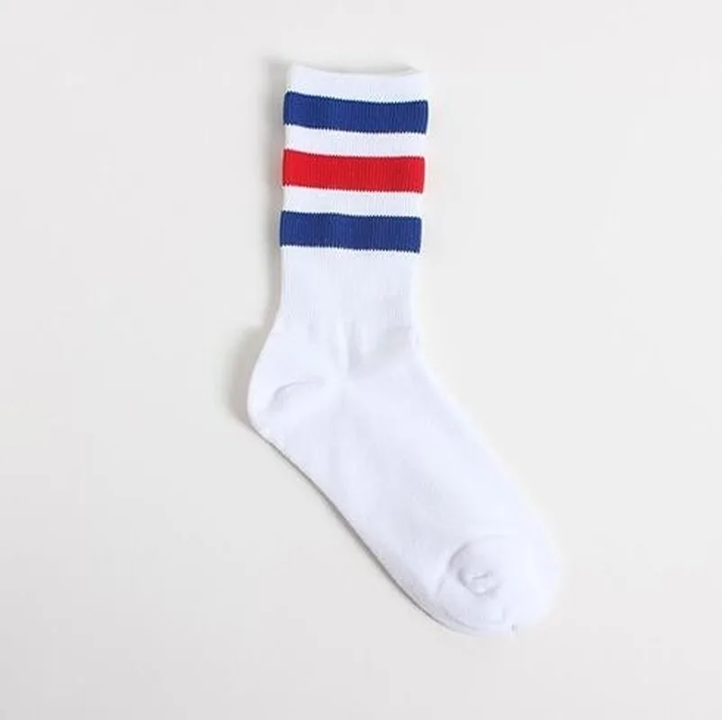 student Women socks stripes Retro stripes Hiphop Skate Long Short  White Black Winter Cool hose skateboard Cotton football sock