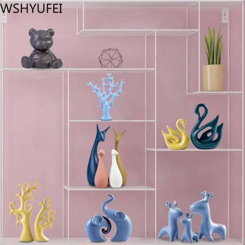 Современные керамические украшения в виде лебедя и оленя книжный шкаф