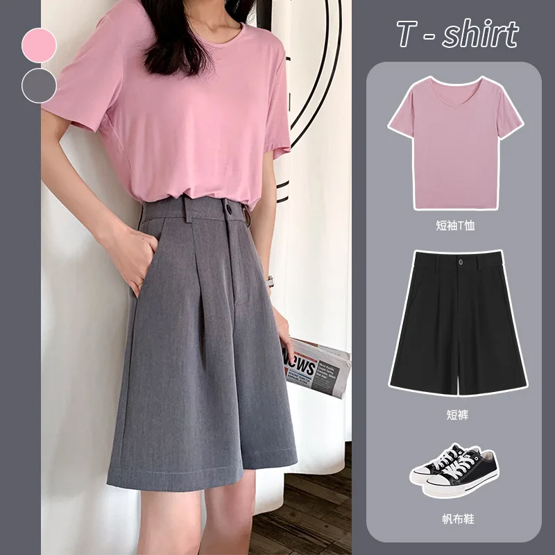 Новинка 2021 Костюмные тканевые летние прямые брюки с высокой талией средней длины