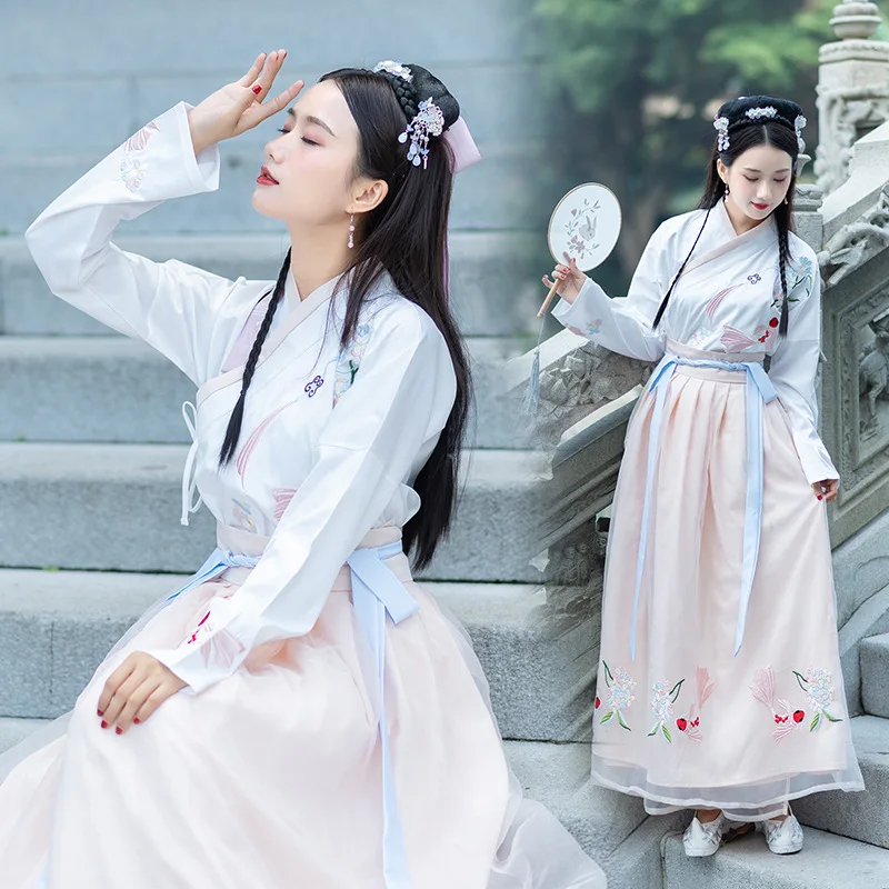 

Women Traditional Hanfu Classical Dance Costume Goldfish Embroidery Fairy Dress Singer Stage Wear Performance Clothes DF1505
