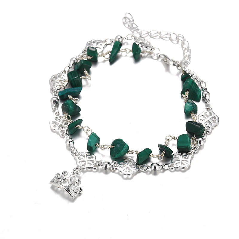 Новинка двухслойный ножной браслет инкрустированный камнем многослойный набор