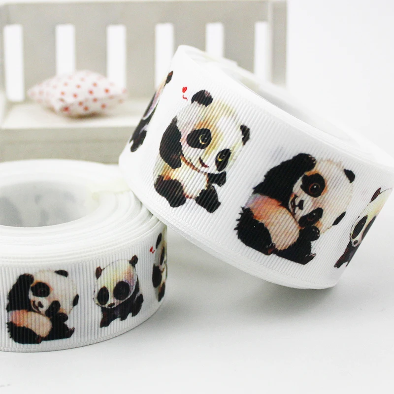 

Cartoon panda printed grosgrain ribbon 9-75mm DIY handmade materials christmas wedding gift wrap tape ribbons