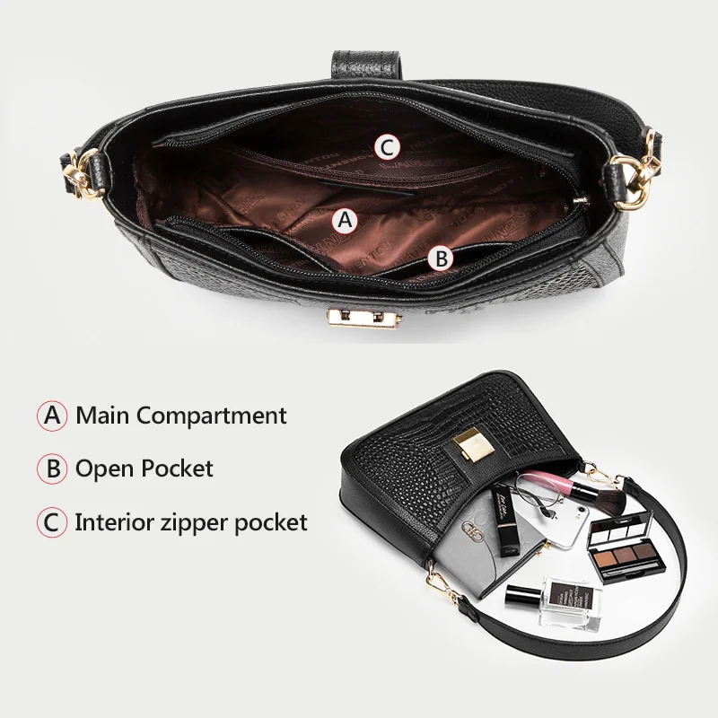 Брендовая дамская сумка Laorentou с полумесяцем Офисная через плечо из натуральной