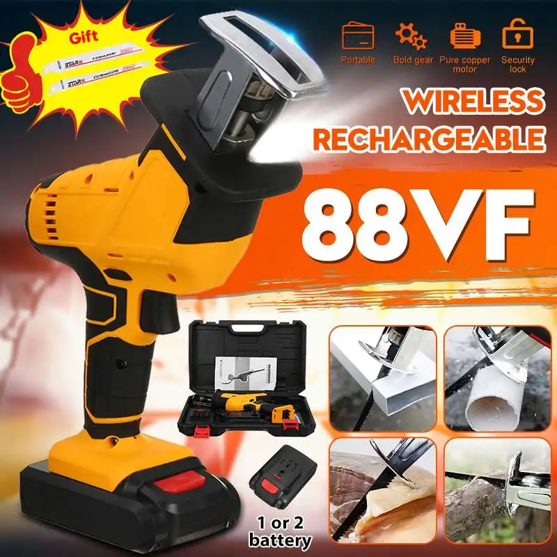 

88V Electric Saw Cordless Reciprocating Saw with Saw Blades LI-ION Battery Kit Metal Wood Cutting Machine Electric Power Tool