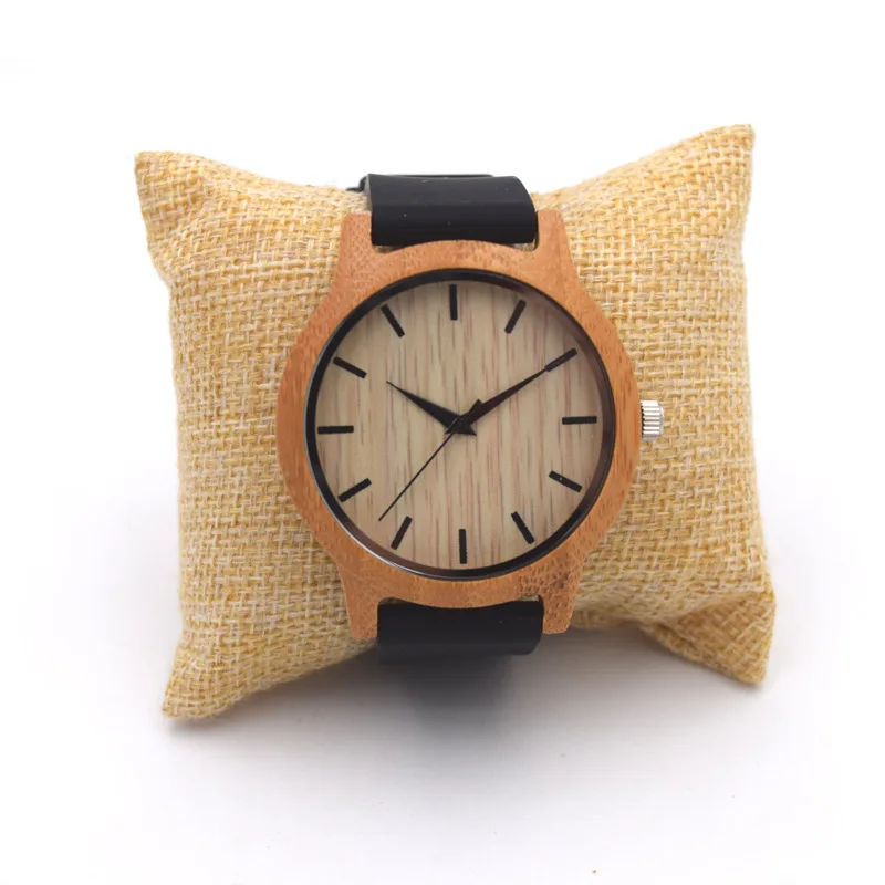 

Fashion Bamboo Wood Watch Men Women Couple Wooden Wristwatch Silicon Strap Male Quartz Wrist Clock Reloj