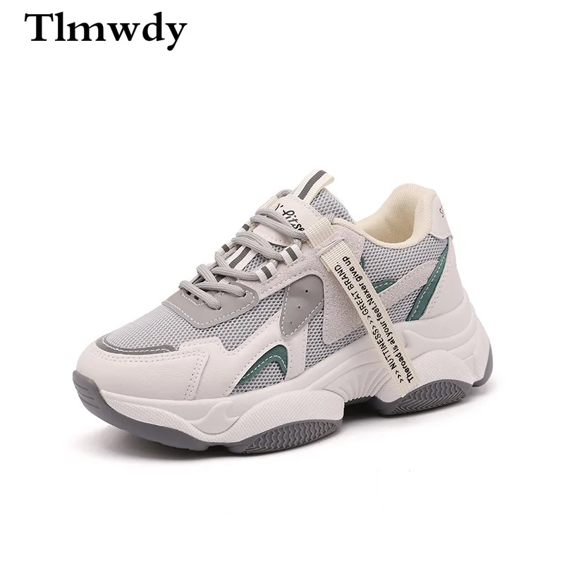 

2021 Spring New Women's Sneakers Thick-soled Comfortable Lace-up Casual Women's Shoes Color Matching Vulcanized Shoes for Woman