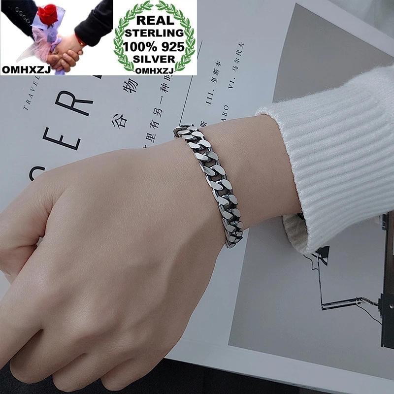 

OMHXZJ Wholesale HB19 European Fashion Woman Man Couple Birthday Party Gift Vintage Wide Chain 100% 925 Sterling Silver Bracelet
