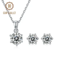 gems ballet 925 sterling silver moissanite classic jewelry set moissanite diamond solitaire pendant necklace earrings set