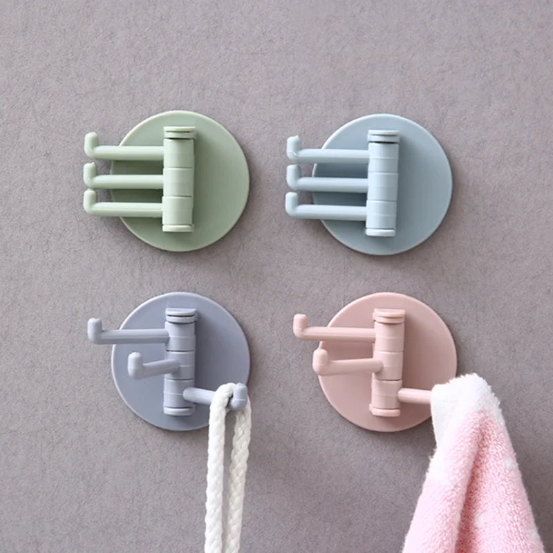 

1pcs Non-marking Paste Rotating Hook Free Punch Bathroom Wall 3-branch Multi-function Hook Household Sticky Kitchen Storage Hook