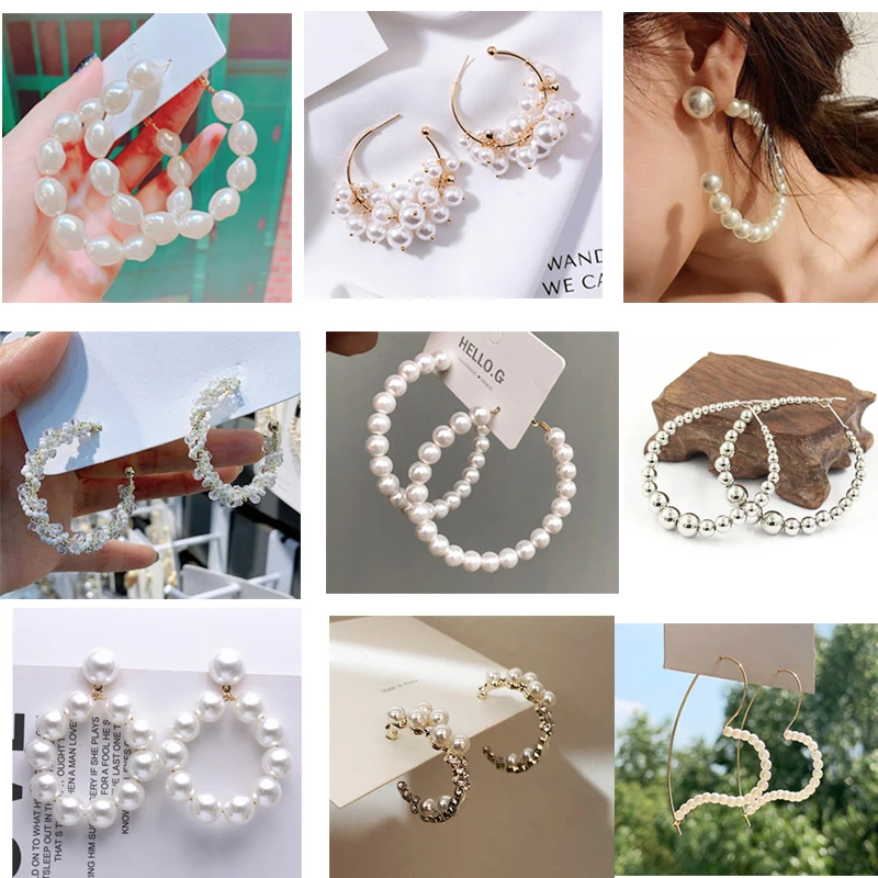 Женские массивные серьги кольца с искусственным жемчугом большие круглые