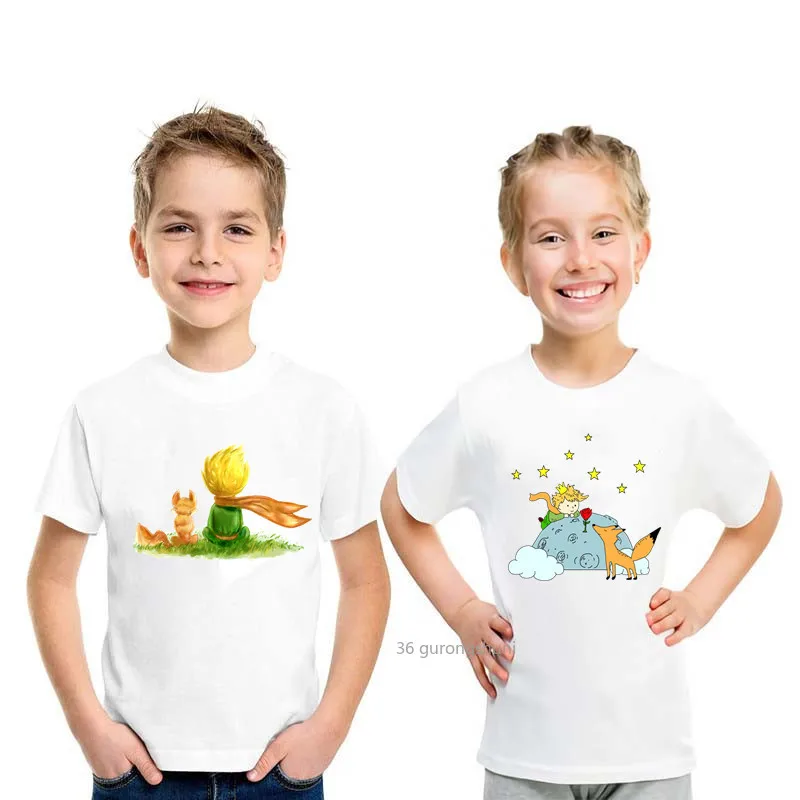 Модная детская одежда, футболки для мальчиков и девочек, милые детские Забавные футболки с мультяшным принтом Маленького принца, Летние Пов...