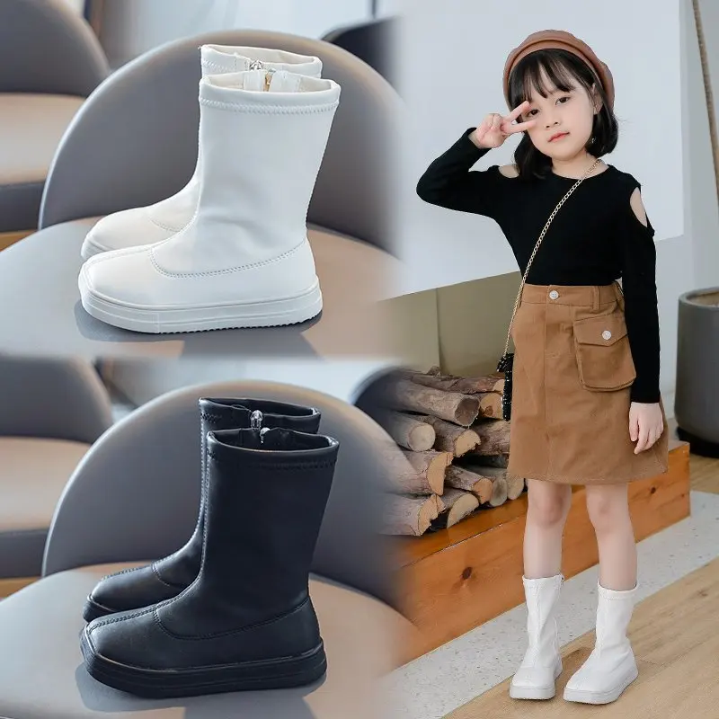 Однотонные ботинки для девочек Новинка Модные весенне осенние широкие детские