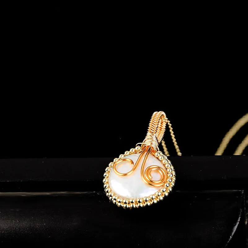 

Handmade Baroque Round Freshwater Pearl Pendant Necklace Women Vintage Winding Woven Engagement Necklace Chains Choker XL022