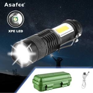 Портативный мини-фонарик XPE + COB Zoom, USB, перезаряжаемый, водонепроницаемый, масштабируемый фонарь для кемпинга