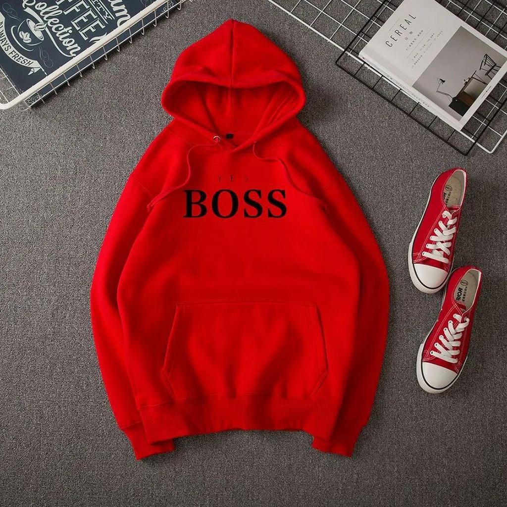 Женская Осенняя Толстовка YES с надписью BOSS с капюшоном с длинным рукавом безразмерная Толстовка Пуловер Swatshirt Женская толстовка с карманом Топы