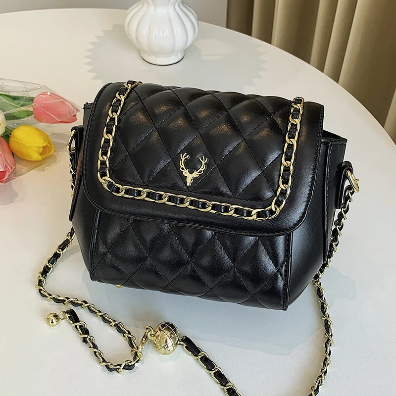 

Small Leather Diamond Shoulder Bags Quilted Chain Crossbody Bags for Women Square Lattice Ladies Messenger Bag Flap Handbags Sac
