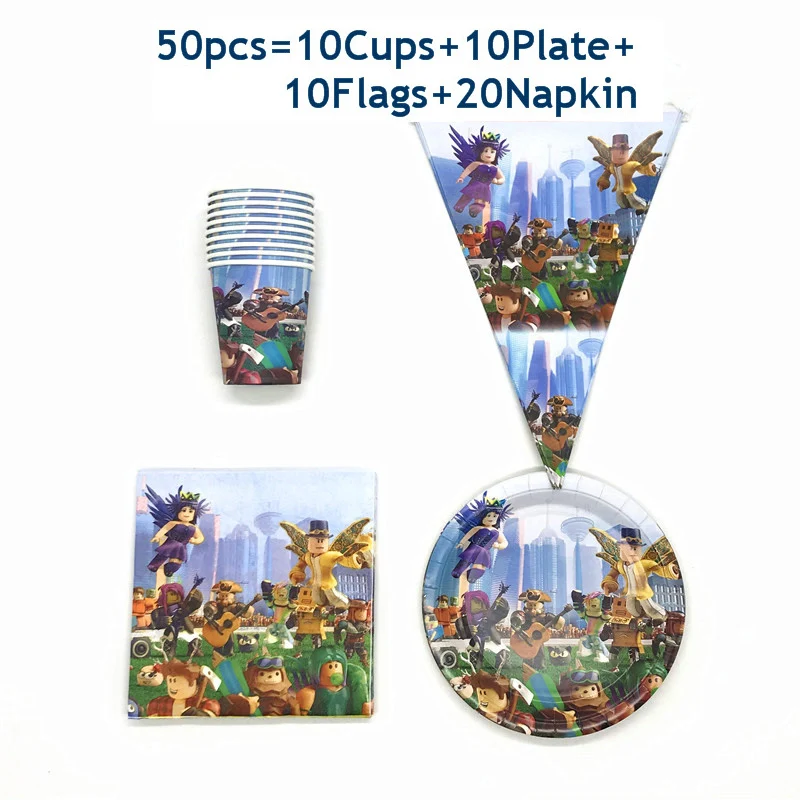 

Robot game theme boy birthday Party Supplies Plates Cup Disposable Tableware Set Shower Birthday Gift bags Decorations 50-80pcs