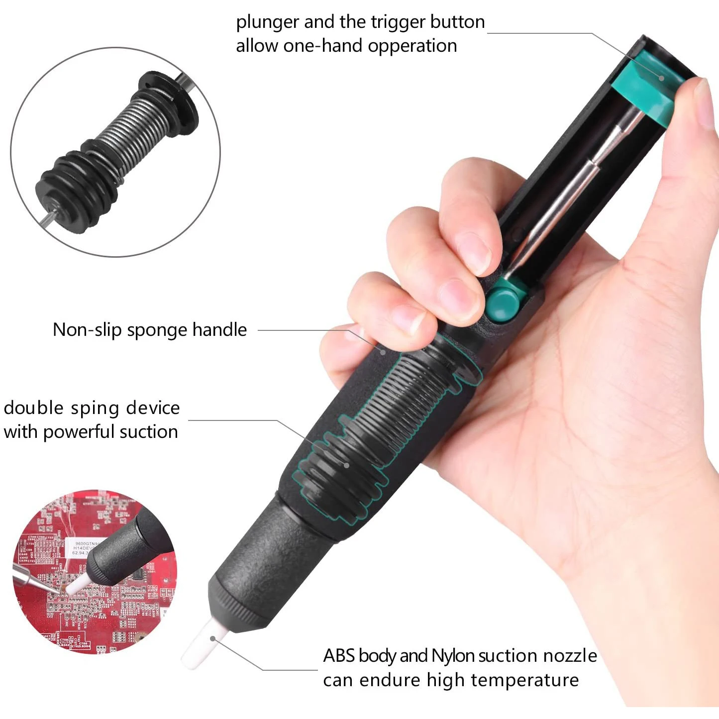 Double Ring Desoldering Suction Pump Plastic Powerful Solder Vacuum Sucker Desolder Gun Pompe A Dessouder | Инструменты