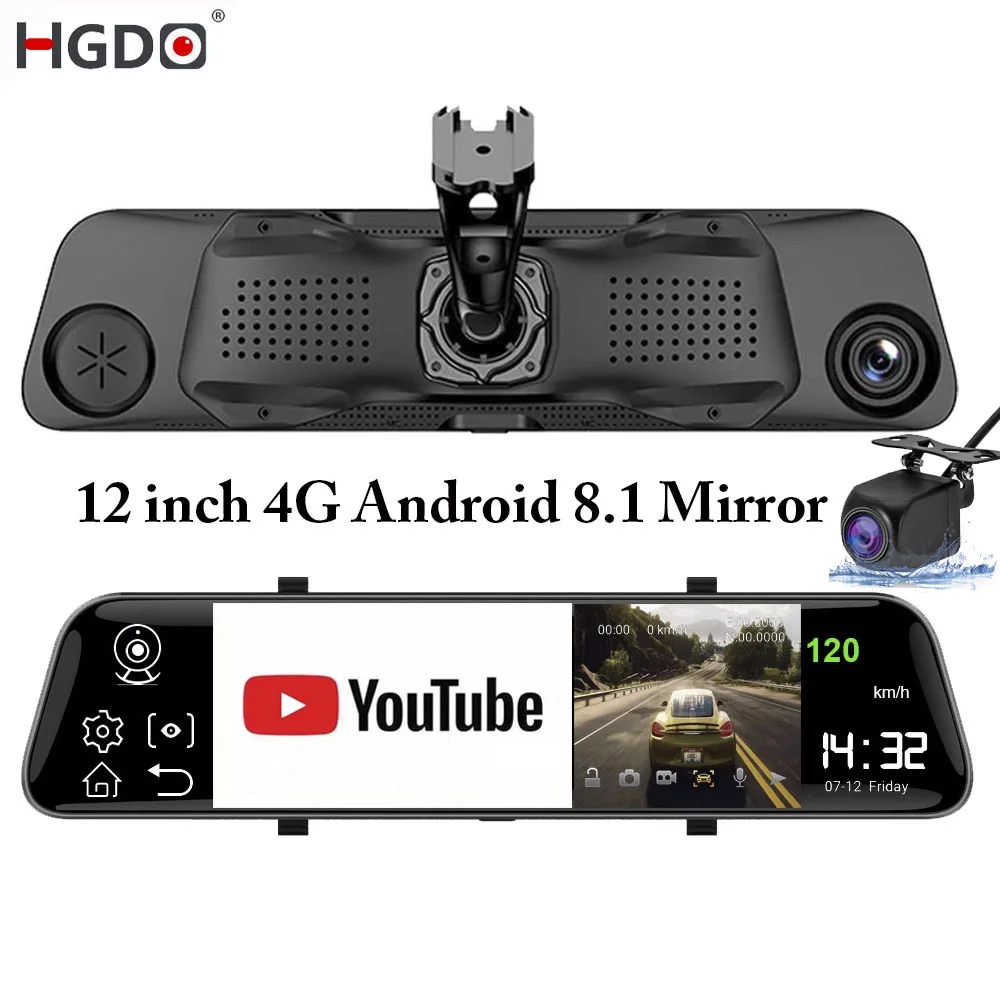 

HGDO 12'' 4G ADAS Car DVR Camera Android 8.1 Stream Media Rear View Mirror FHD 1080P WiFi GPS Dash Cam Registrar Video Recorder