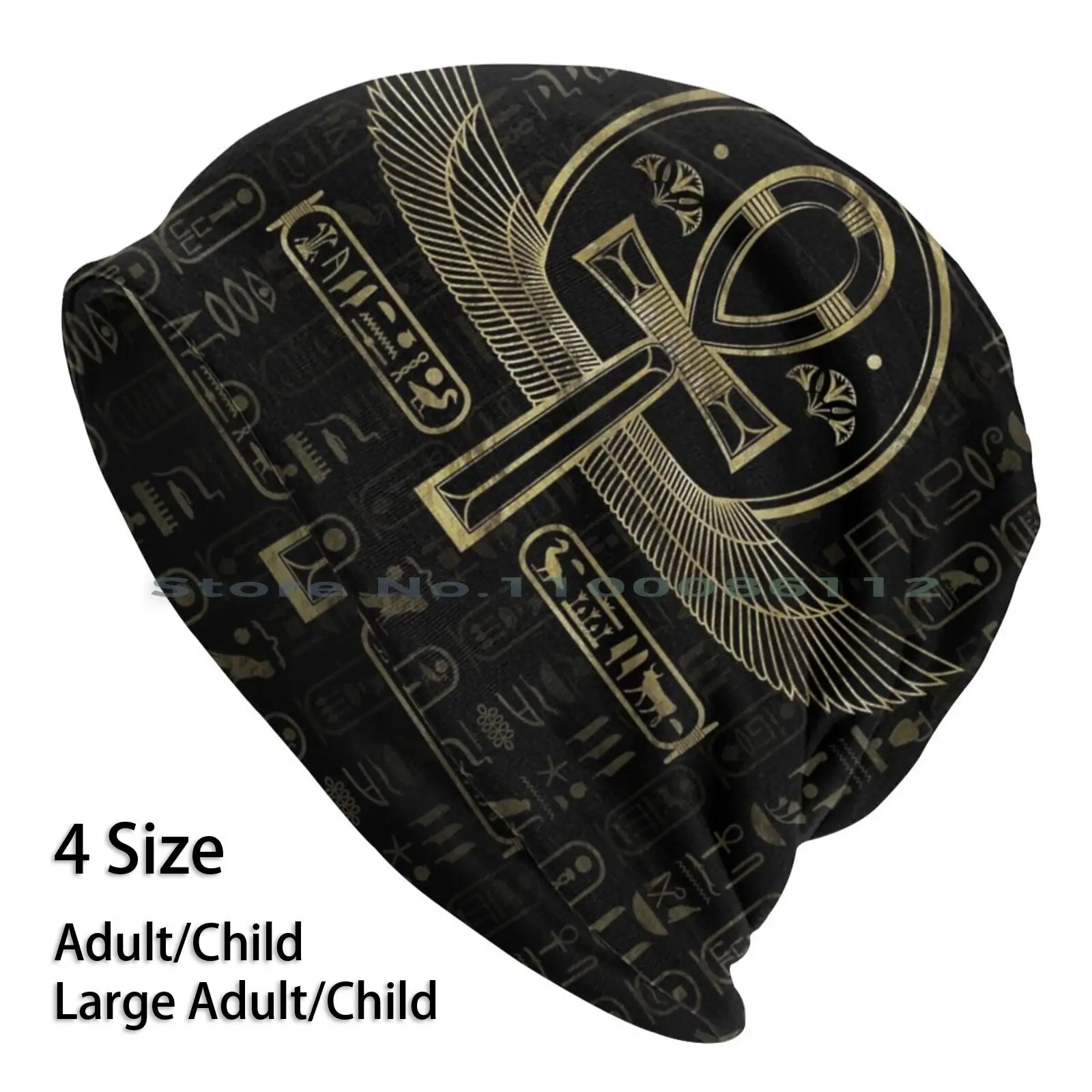 

Egyptian Cross-Ankh-Gold And Black Beanies Knit Hat Egyptian Cross Ankh Crux Ansata Hieroglyphs Egyptian Symbol Egyptian