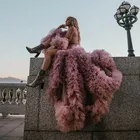 Длинное женское Тюлевое платье, прозрачное, пыльно-розовое