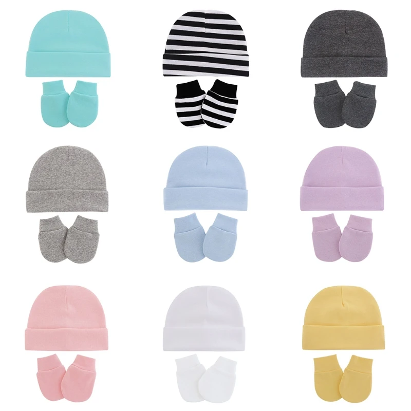

Cotton baby scratch-proof gloves, unisex, baby cap set, warm hat set