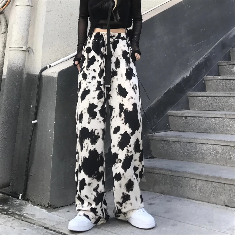 

High Waisted Tie Dye Straight Leg Pants for Women 2021 Summer Fashion Trend Harajuku Clothes Girl Punk Style Streetwear Trousers