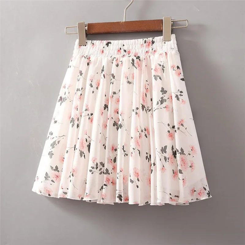

Summer Korean Women High Waist Chiffon Mini Skirt Sweet Ladies Elastic Waist A-line Umbrella Shorts Skirts Big Swing Short Skirt