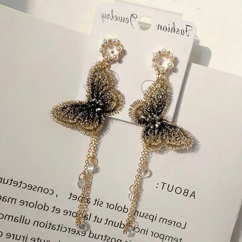 

2021 Korean Temperament Long Tassel Butterfly Pendant Earrings Personality All-match Earrings Earrings for Women