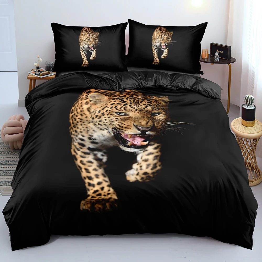 

3D Black Bedding Set Custom Design Leopard Quilt Cover Sets Animal Comforter Covers Pillow Covers 180*200cm Full Twin King Size